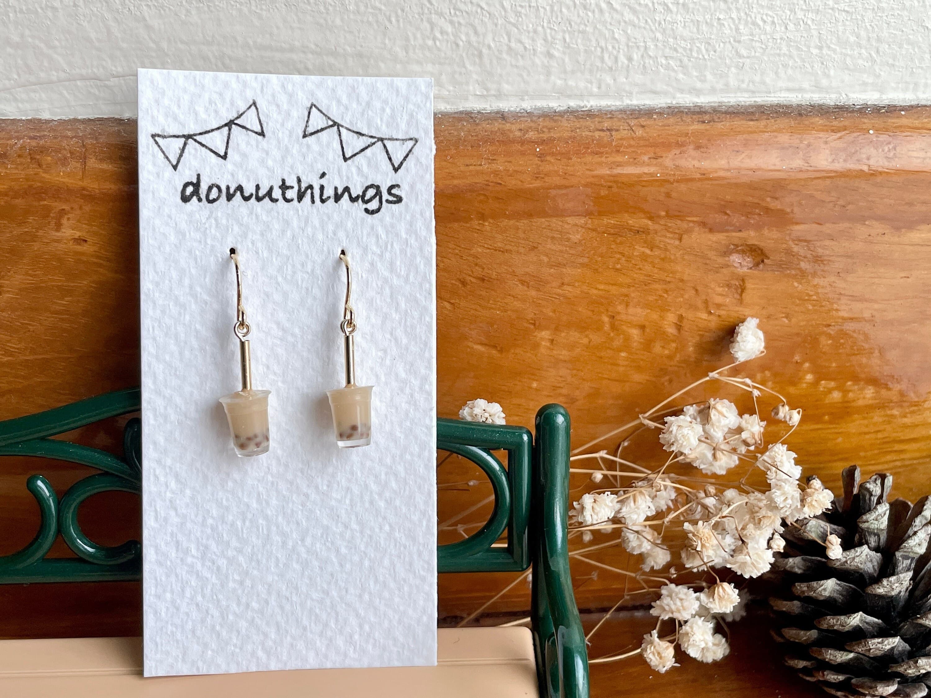 Handmade Miniature Boba Tea Earrings, Stainless Steel Hooks
