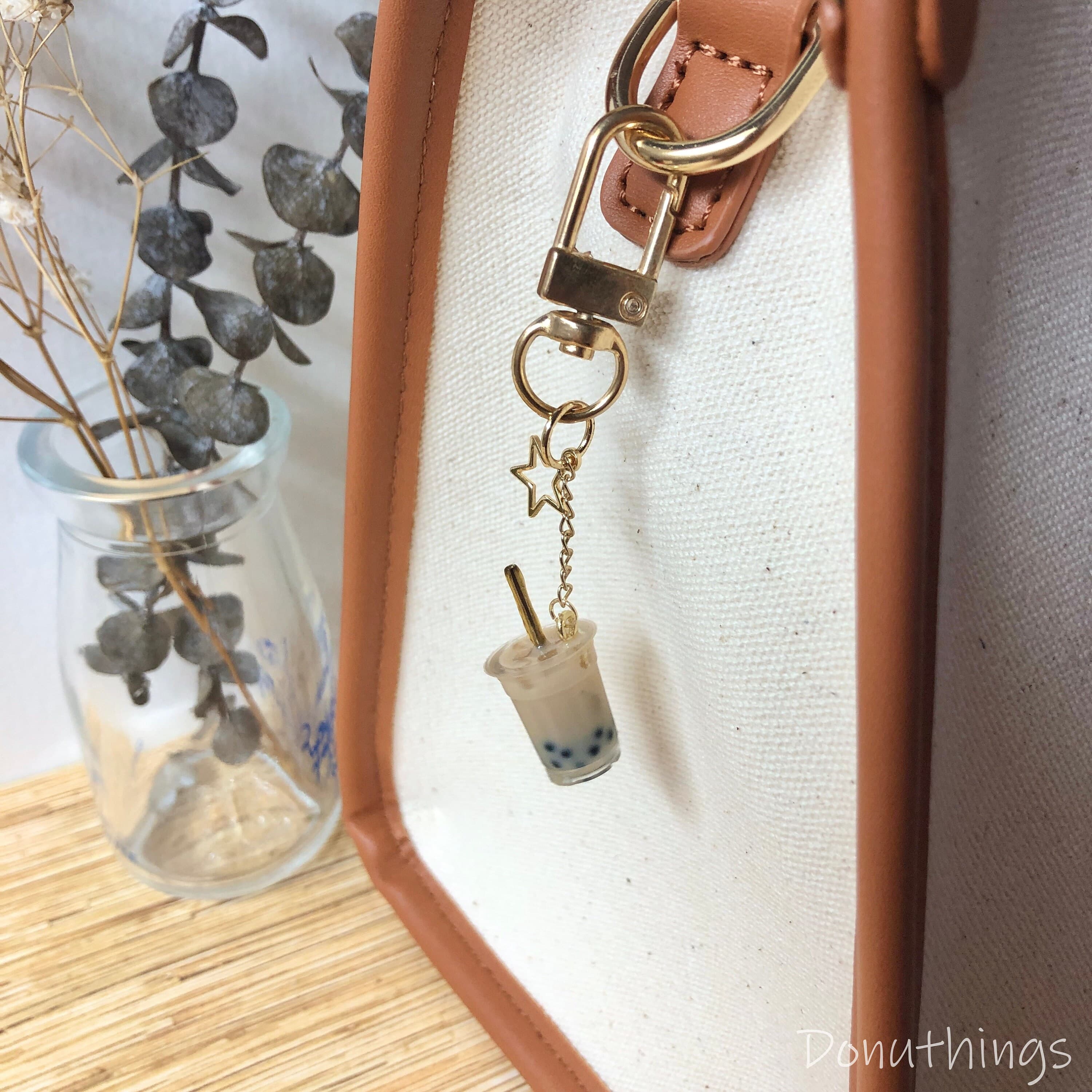 Boba Milk Tea Keychain, 14k Gold Plated, Handmade Resin Charm - image 4