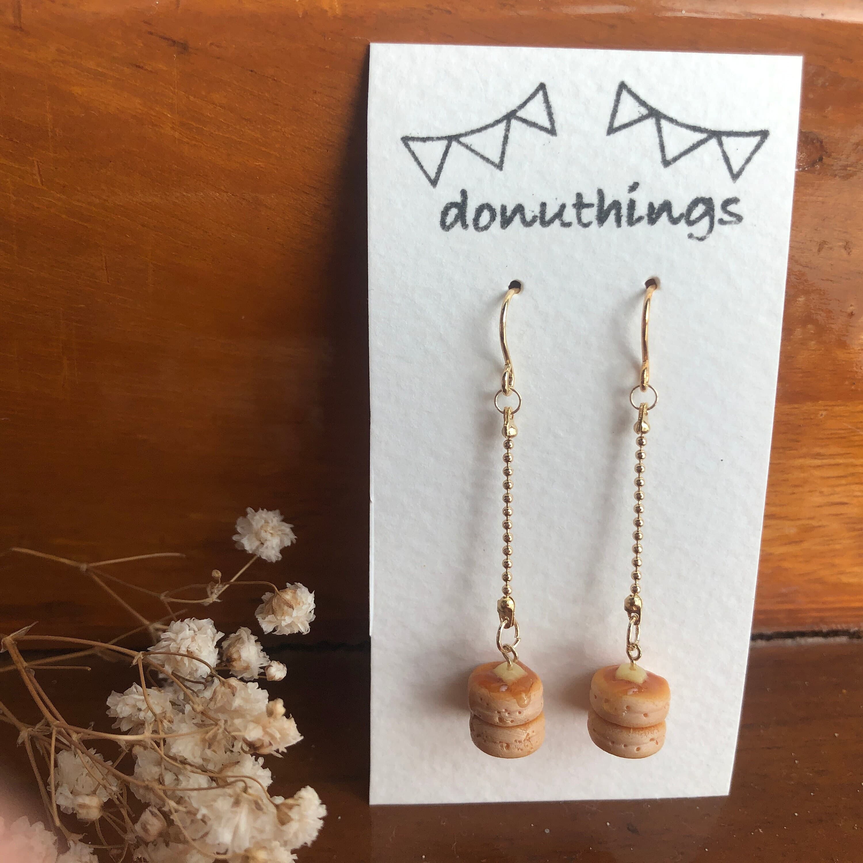 Miniature Pancake Dangle Earrings, Handmade Food Jewelry