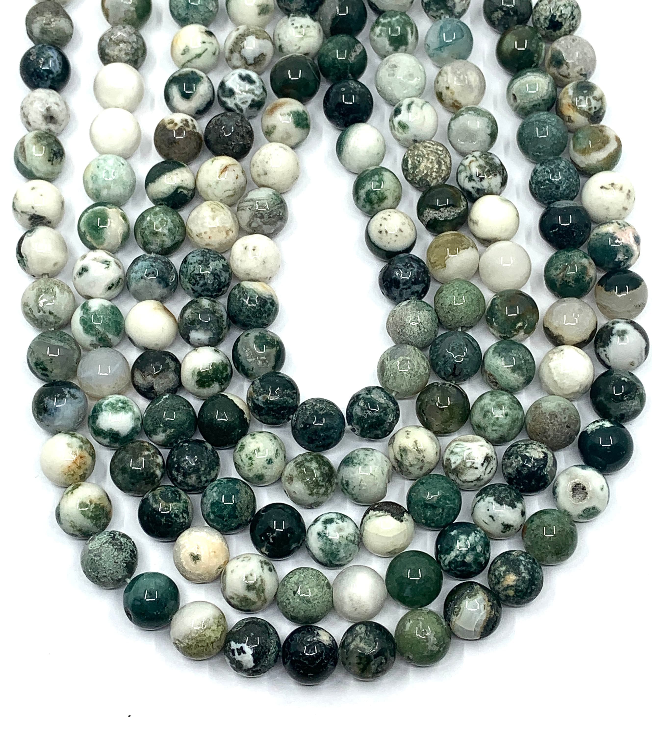 Tree Agate Bead, Drilled Gemstone beads, Green Natural Stone bead, 4mm, 6mm, 8mm, 10mm, Canadian Supplier, Bulk Buy, Round bead, Mala Stones - image 3