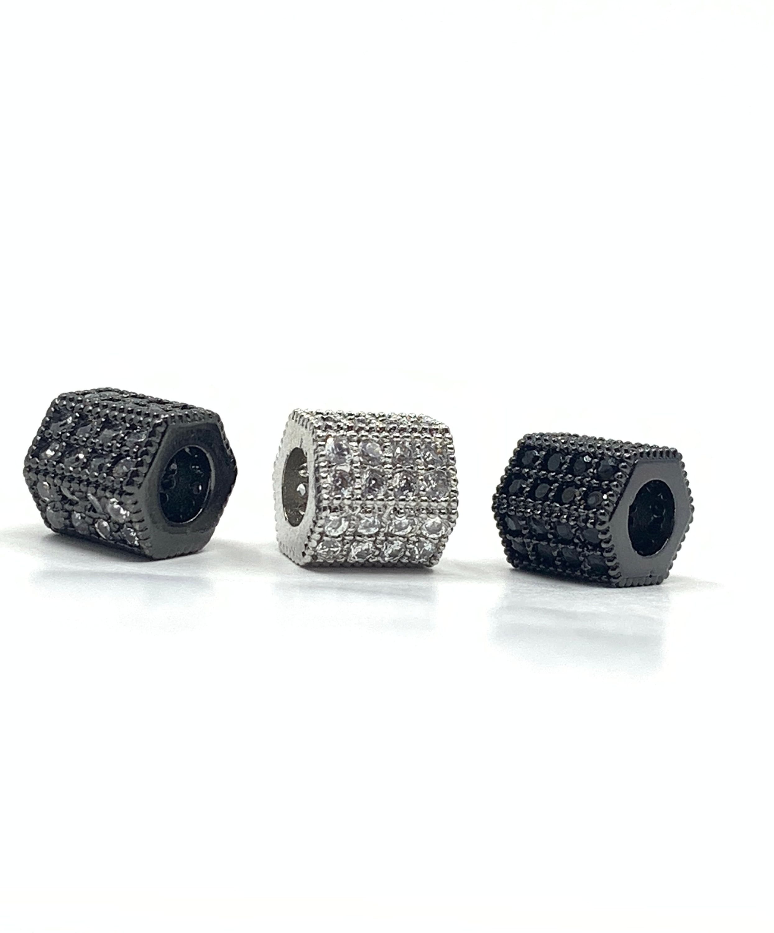 Bracelet Connector Spacer Beads, Gunmetal Beads, Silver Tube beads, Cubic Zirconia Beads, CZ Pave Beads, Bellaire Wholesale, Bulk Buy Beads