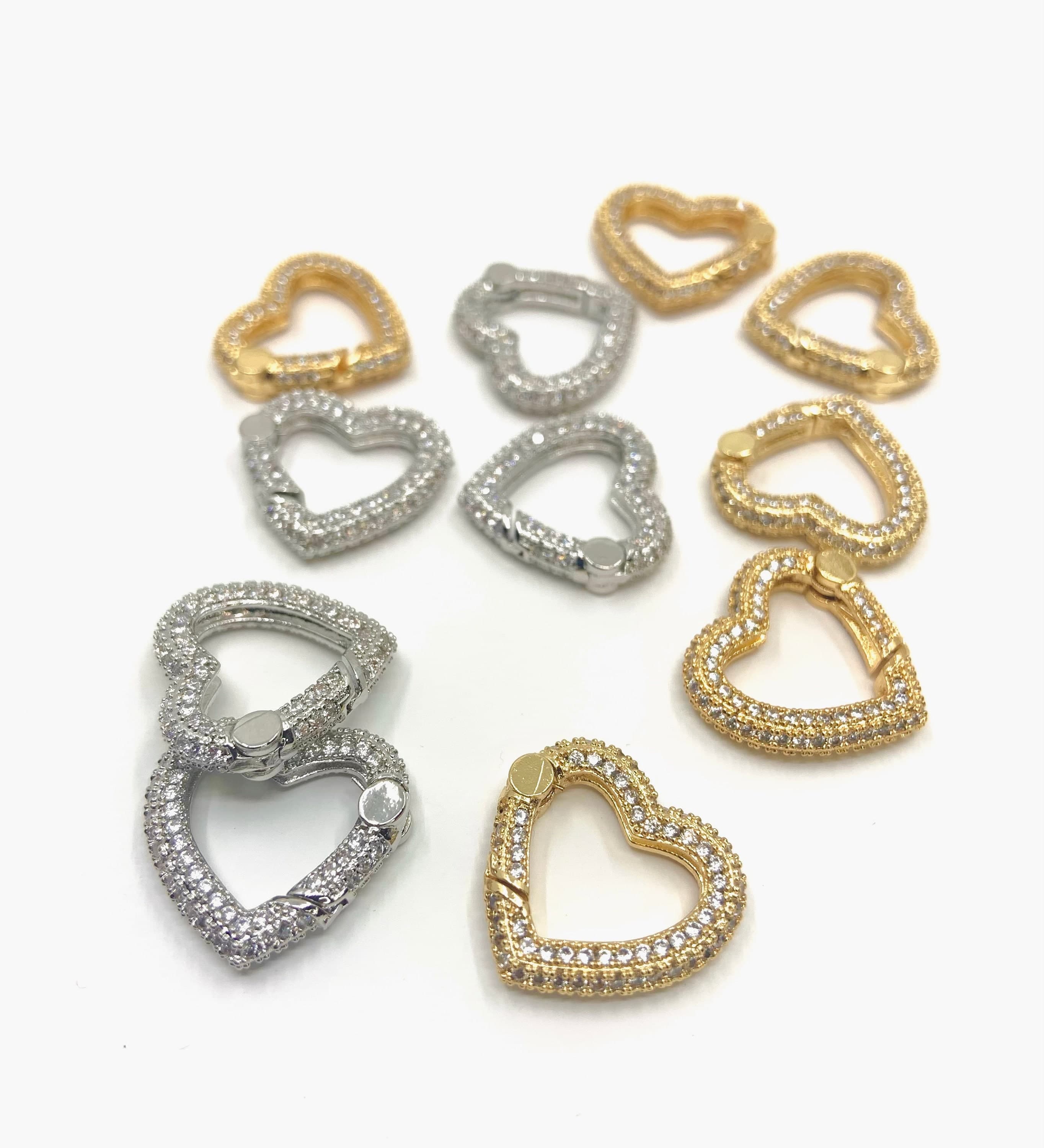 18k Gold Plated Spring Lock, Micro Pave Lock, Heart Link Clasp Lock, Jewelry Necklace Connector, Cubic Zirconia Lock, Charm Holder - image 5
