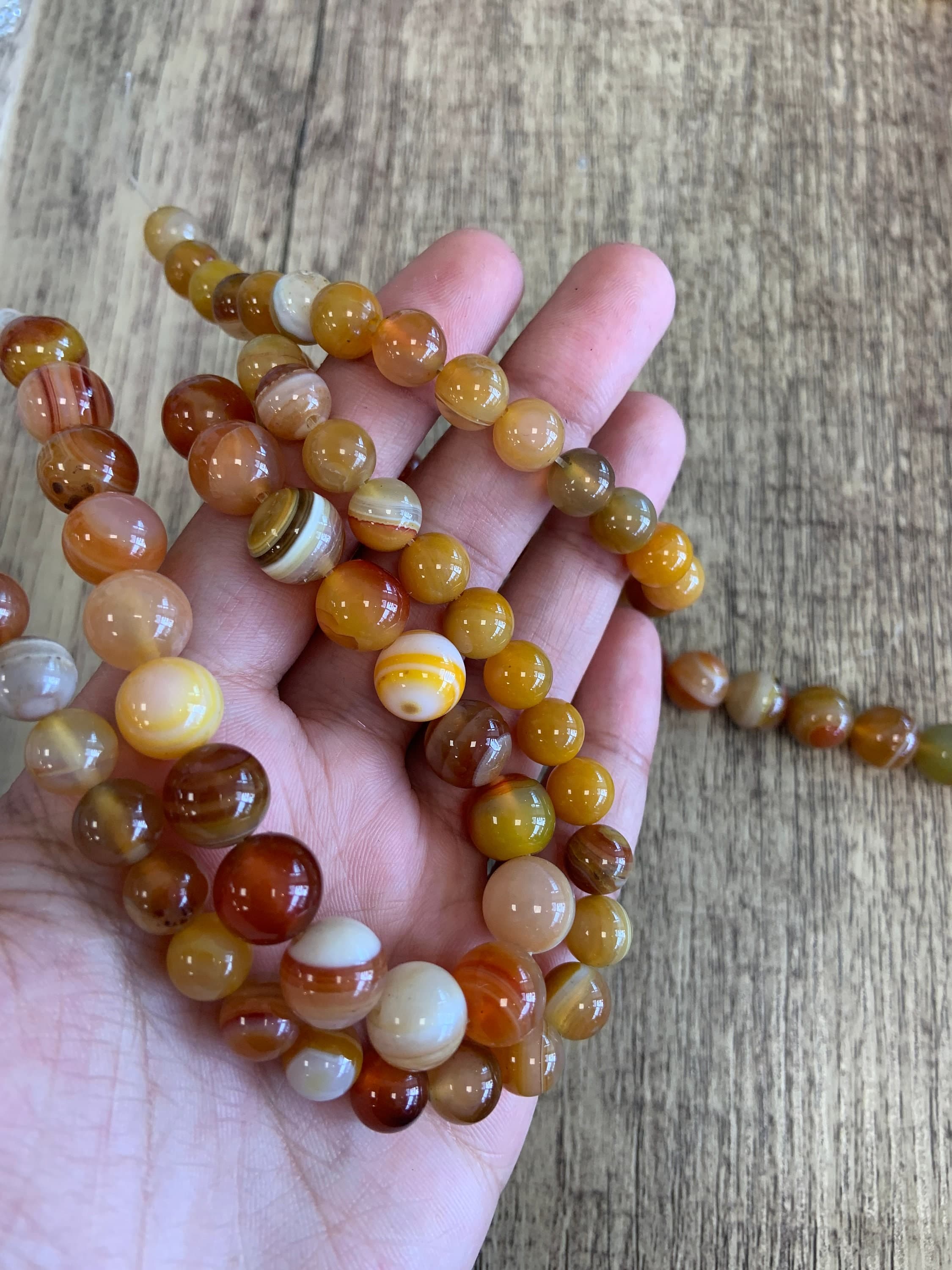 Orange Yellow Banded Agate Bead, Drilled Gemstone, Striped Agate Stone, Loose Beads, Color Enhanced, 8mm, 10mm, Full strand, Supplier, Bulk - image 3