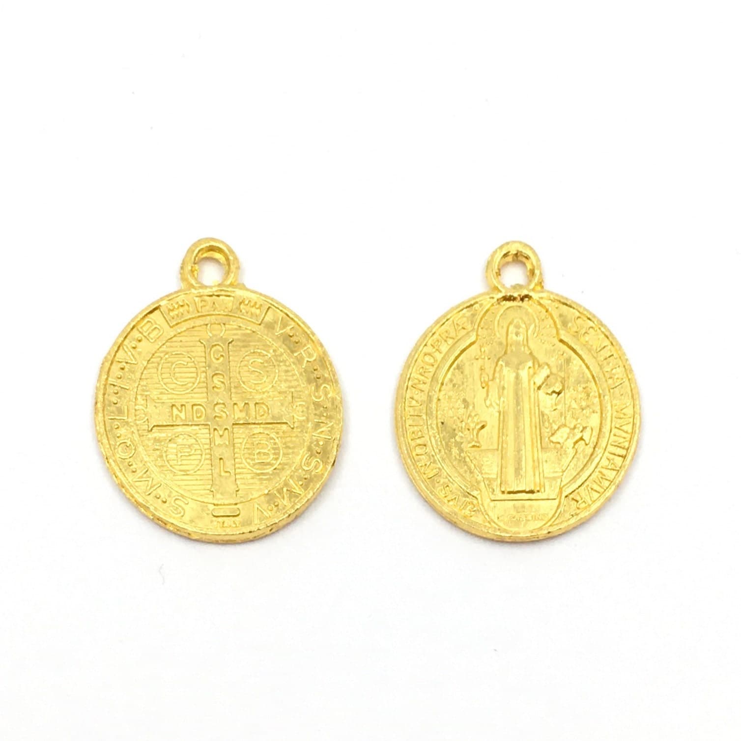 Religious Charms Gold, St Benedict Religious Charm, Alloy Religious Jewelry, St Benedict Gold Pendant, Bellaire Wholesale, Bulk Buy Charms
