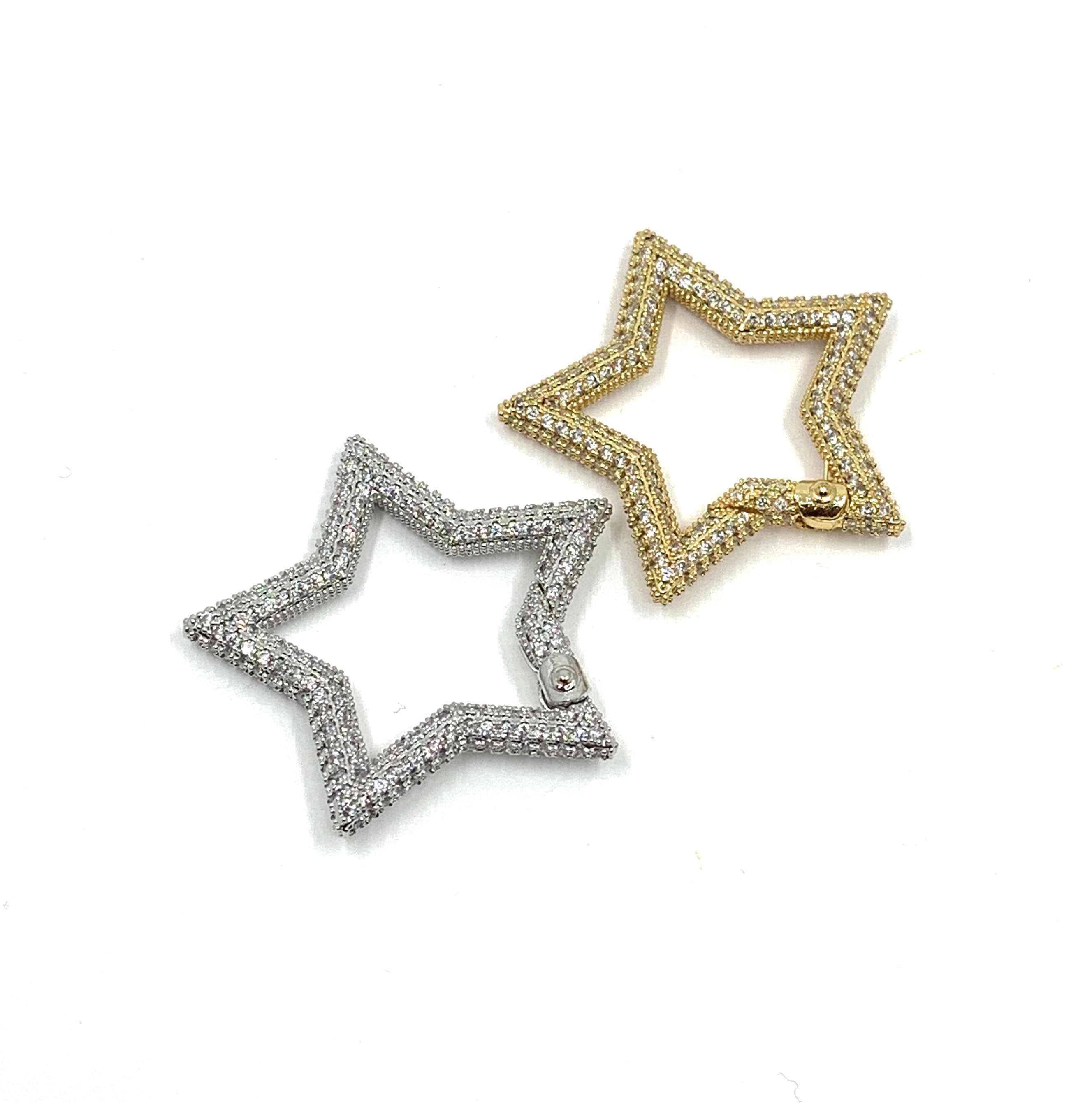 CZ Pave Star Lock, 18k Gold Plated Spring Snap Lock, Micro Pave Star Carabiner Clasp, CZ Star Connector, Cubic Zirconia Lock
