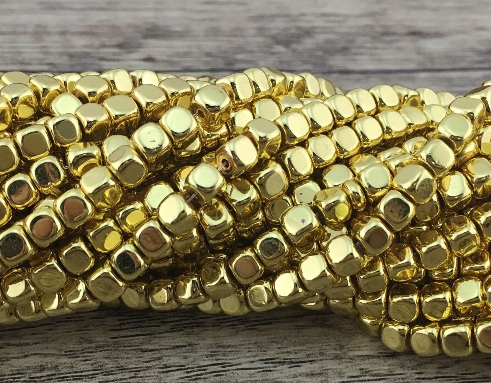 6mm Gold Square Hematite Bead, Natural Stone, Hematite, Square Beads, Mala Bead, Canadian Supplier, Beading Supplier
