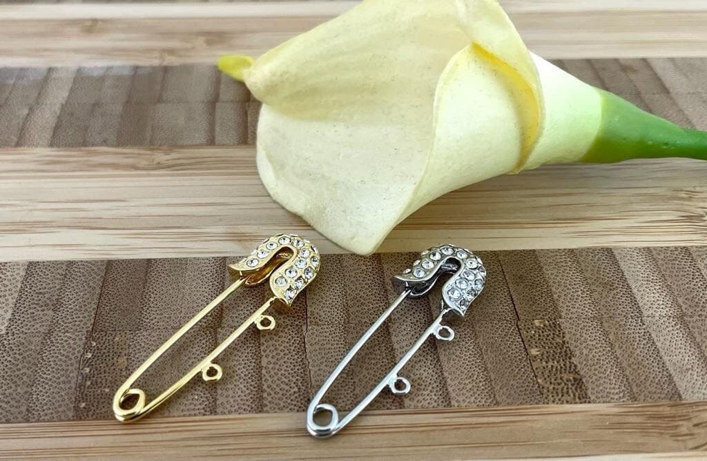 2 Loop Safety Pin, Charm Pin, Pin Charm Holder, Cubic Zirconia, 18k Gold Plated Stroller Pin, Baby pin, Safety Pin, Crib Pin, Safety Brooch