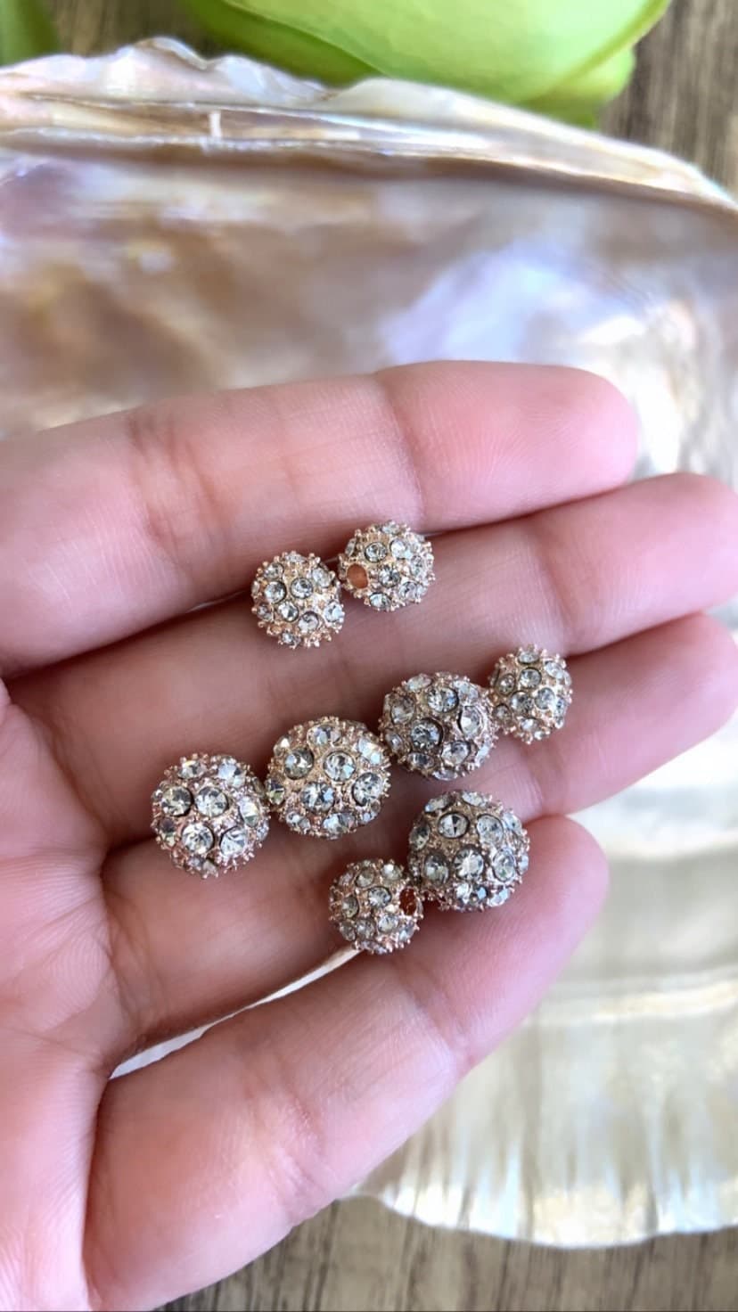 Alloy Rhinestone beads, Dull Rose Gold round beads, Disco Ball beads, Crystal Bead, Bracelet beads, Jewelry Accessories, Findings, Wholesale