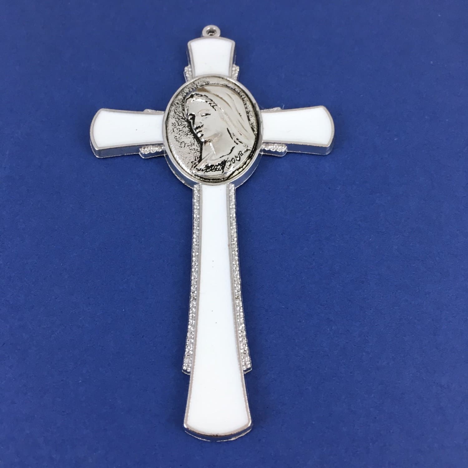 Big White Enamel Virgin Mary Cross, Charm pendant, Enamel Rosary Cross, Mother Mary, Cross pendant, Black Cross, Big Cross, Cross Supplier