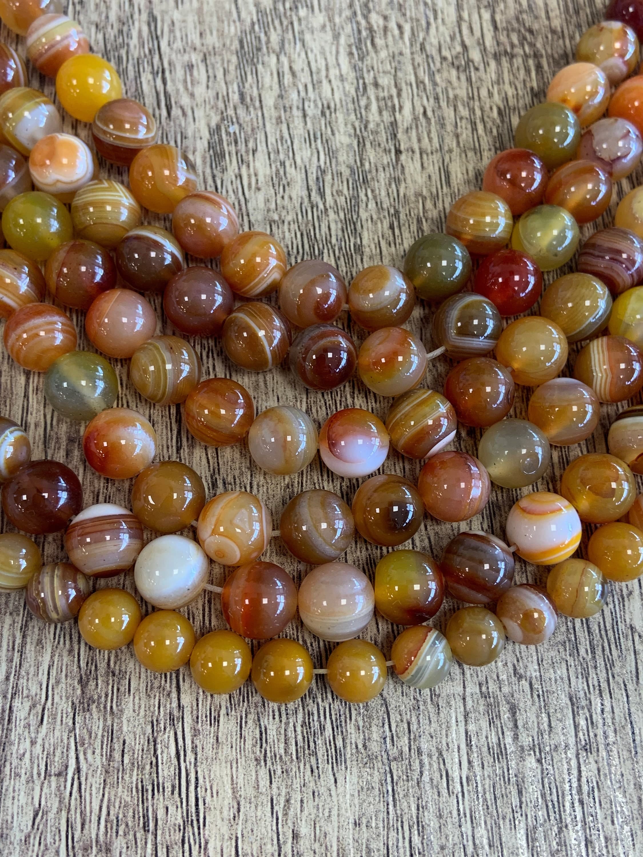 Orange Yellow Banded Agate Bead, Drilled Gemstone, Striped Agate Stone, Loose Beads, Color Enhanced, 8mm, 10mm, Full strand, Supplier, Bulk