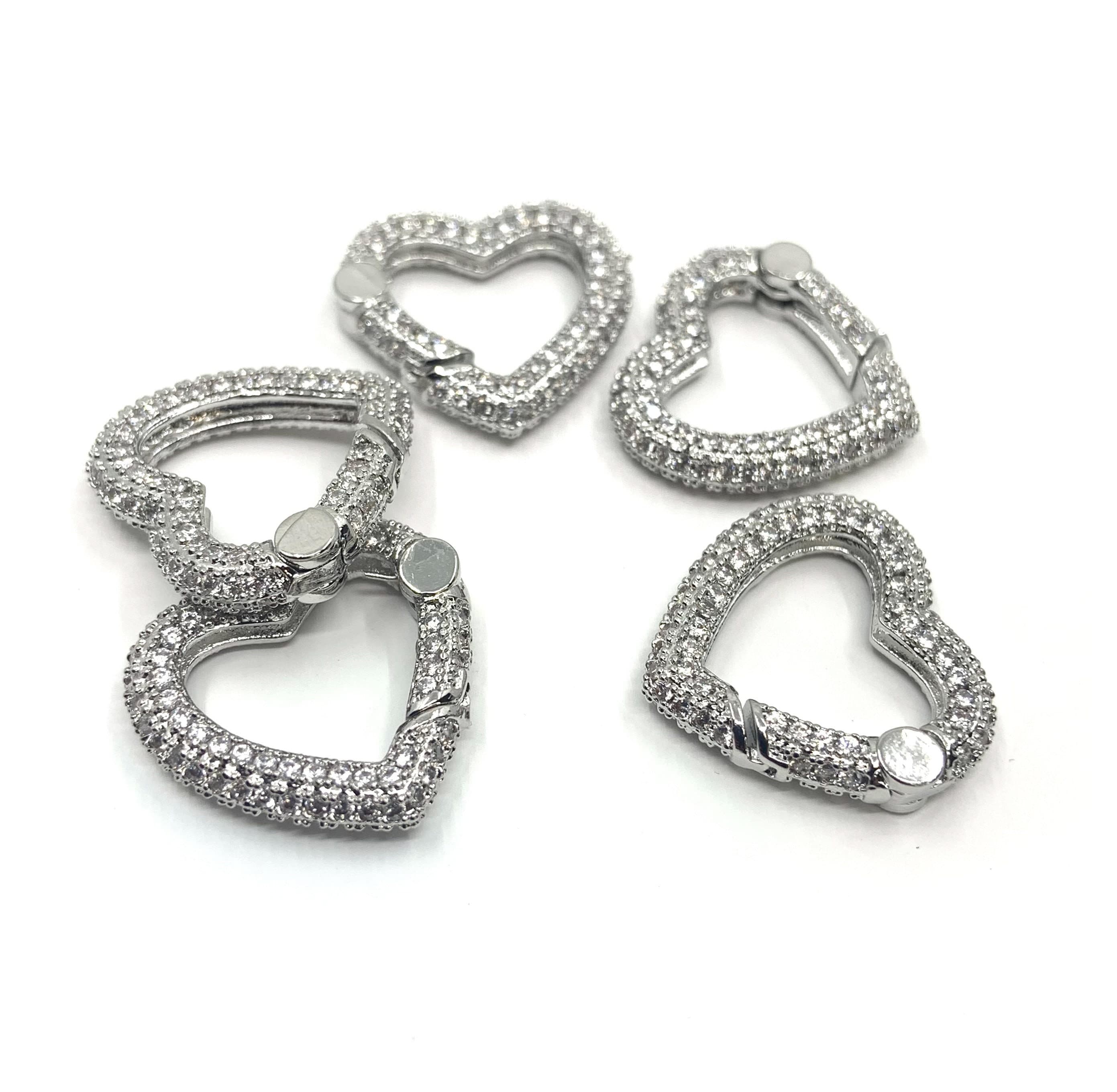 18k Gold Plated Spring Lock, Micro Pave Lock, Heart Link Clasp Lock, Jewelry Necklace Connector, Cubic Zirconia Lock, Charm Holder - image 4
