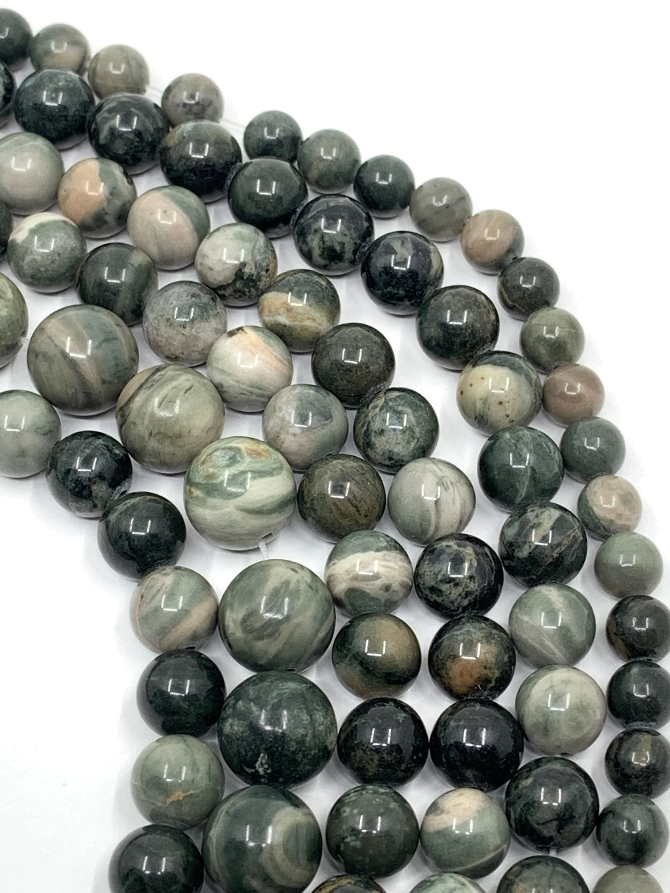 Green wood Jasper beads, Natural gemstone beads, Smooth round, jewelry making, Healing gem stone, Canadian Supplier, full strand, bulk buy