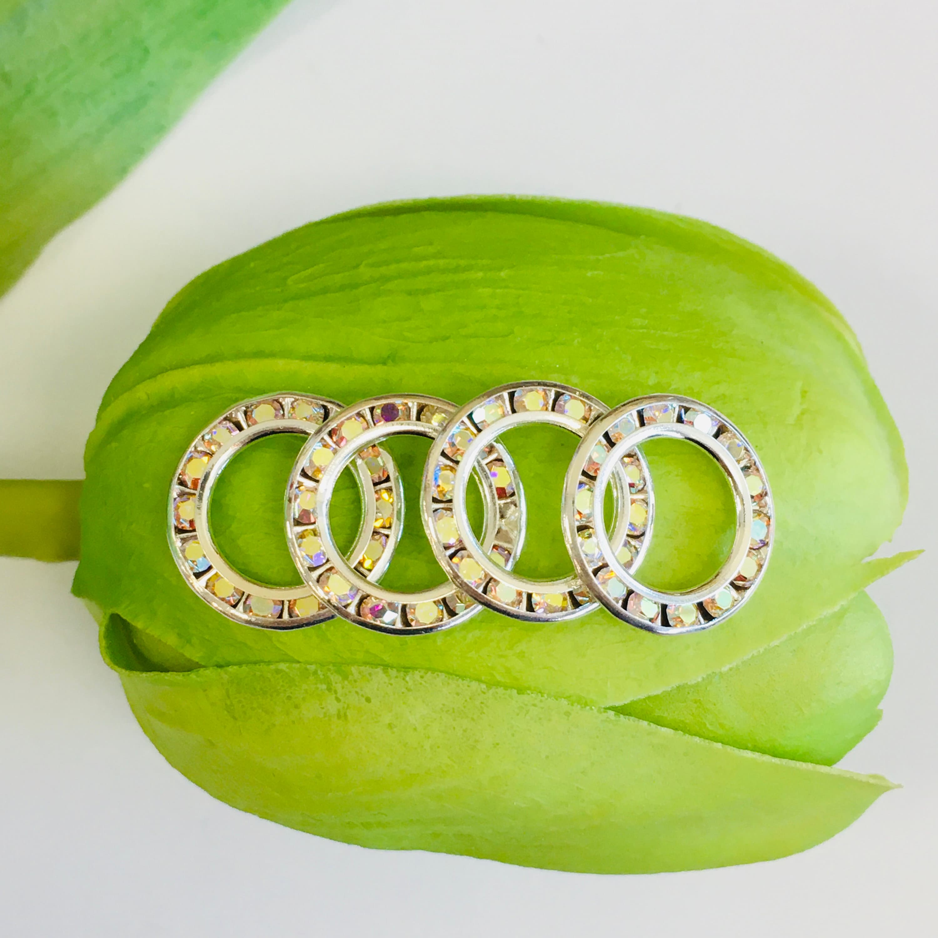 Flat Spacer Beads with AB rhinestones, Shiny Spacer beads, Silver Spacers, Bracelet Spacers, Bellaire Wholesale, Bulk Buy, Canadian Supplier