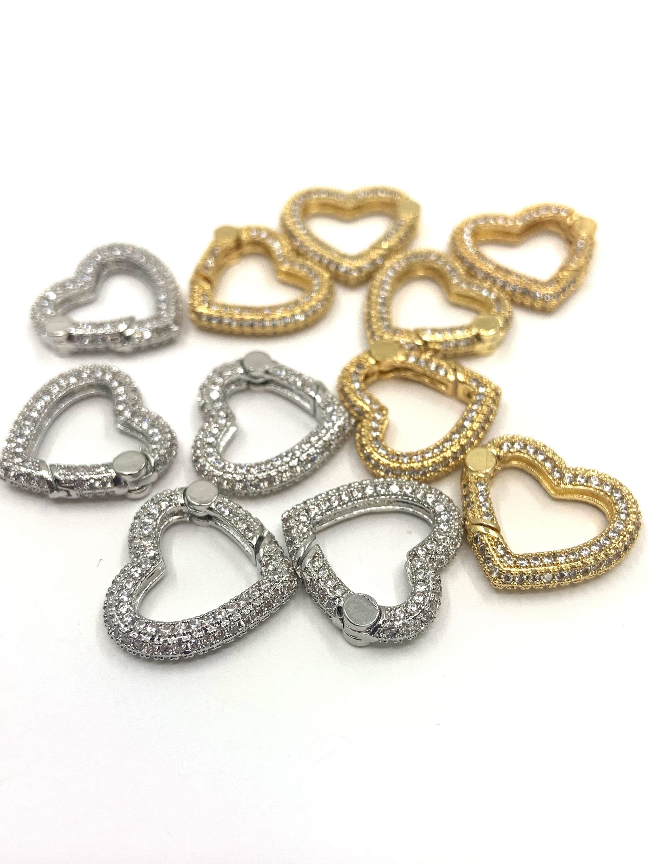 18k Gold Plated Spring Lock, Micro Pave Lock, Heart Link Clasp Lock, Jewelry Necklace Connector, Cubic Zirconia Lock, Charm Holder