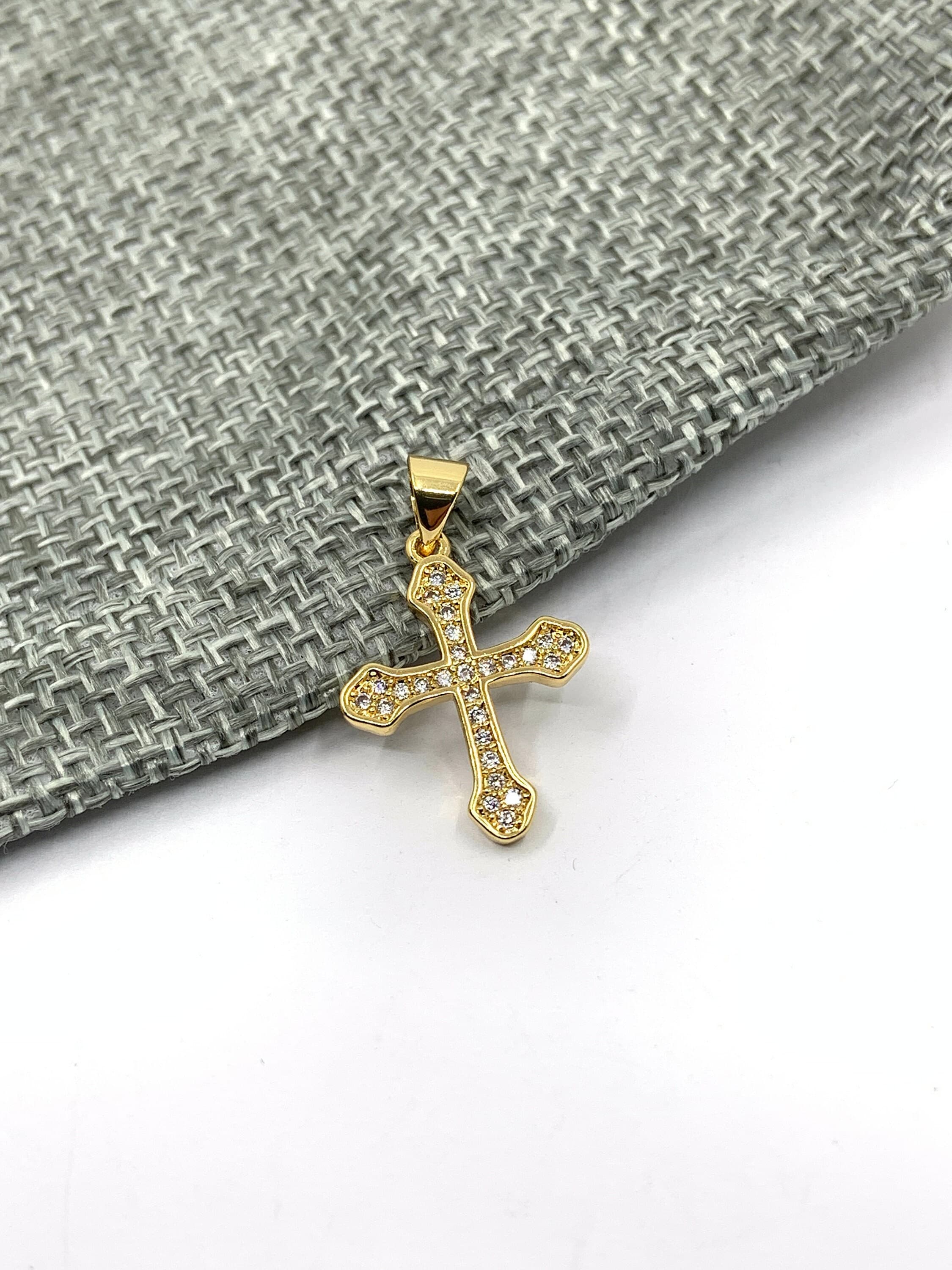 Cz Gold Cross Pendant, Cubic Zirconia Cross, Necklace pendant, Faith Charm, Religious, Micro Setting, Christmas Gift, Gift for her