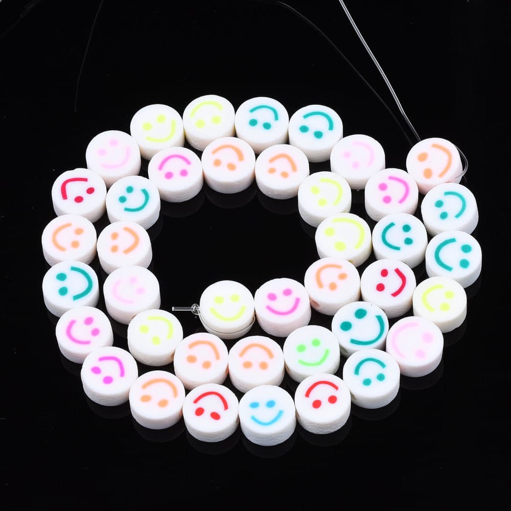 White Happy Face Bead, White with Mix Color Smiley Face Beads, Mix Color Smiley Face Clay Beads, Happy Face Emoji beads, Bellaire Wholesale