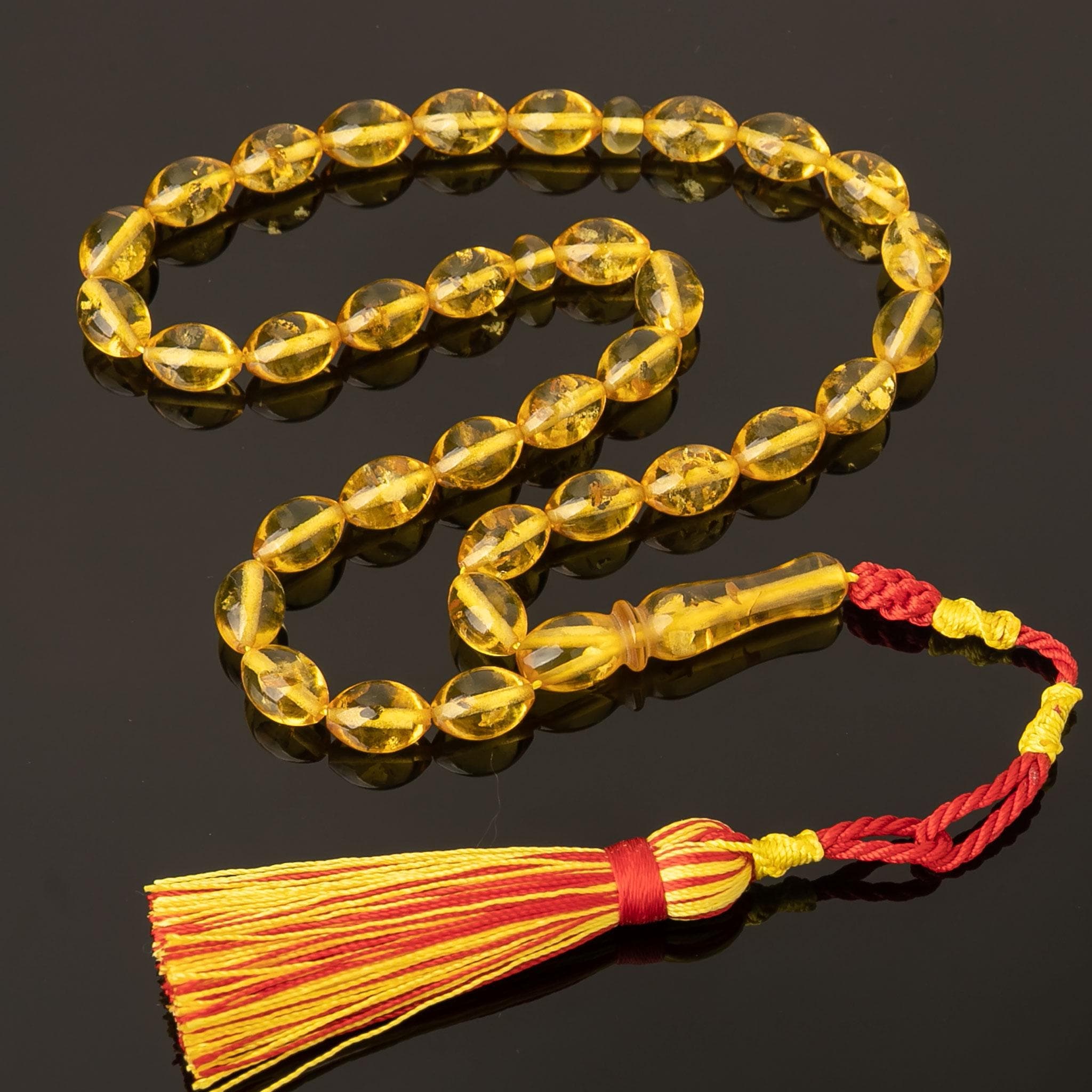 Handmade Baltic Amber Tasbih: 33 Islamic Prayer Beads with Tassel