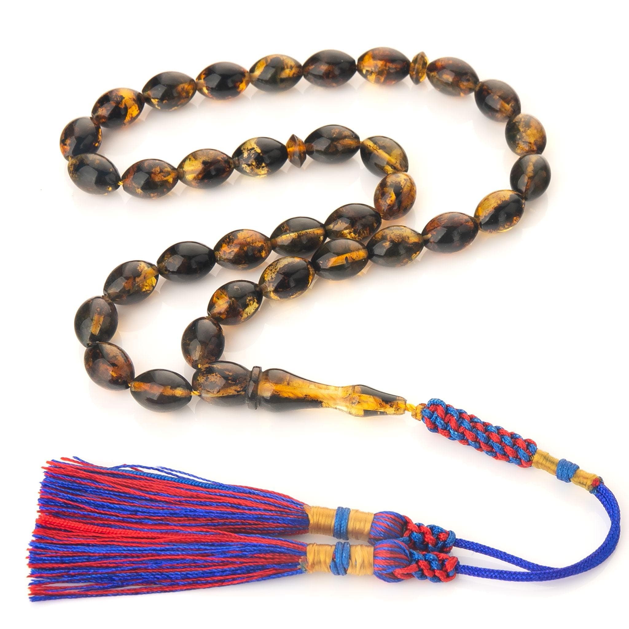 Handmade Islamic Tasbih, Green Baltic Amber, 33 Bead Misbaha