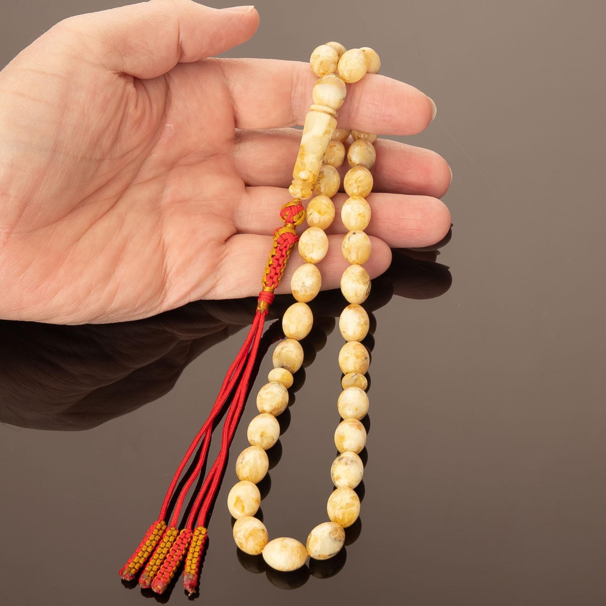 Milky Amber Tasbih 33 Prayer Beads Butterscotch Marble Misbaha Islamic Sibha Gift - image 5