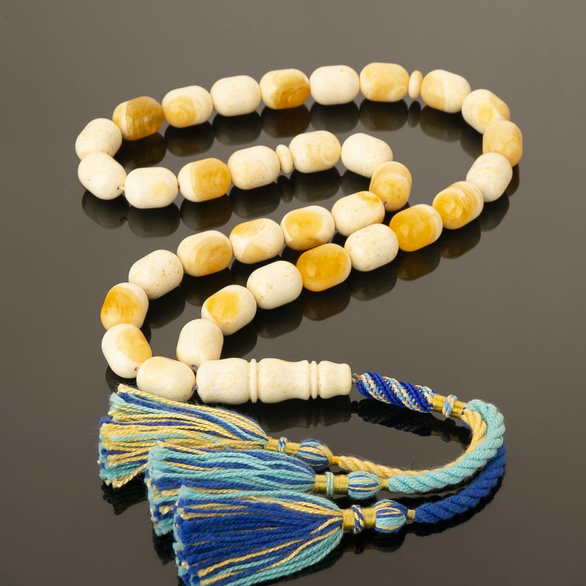 White Baltic Amber Tasbih – 33 Islamic Prayer Beads, 60g - Handmade Amber Rosary