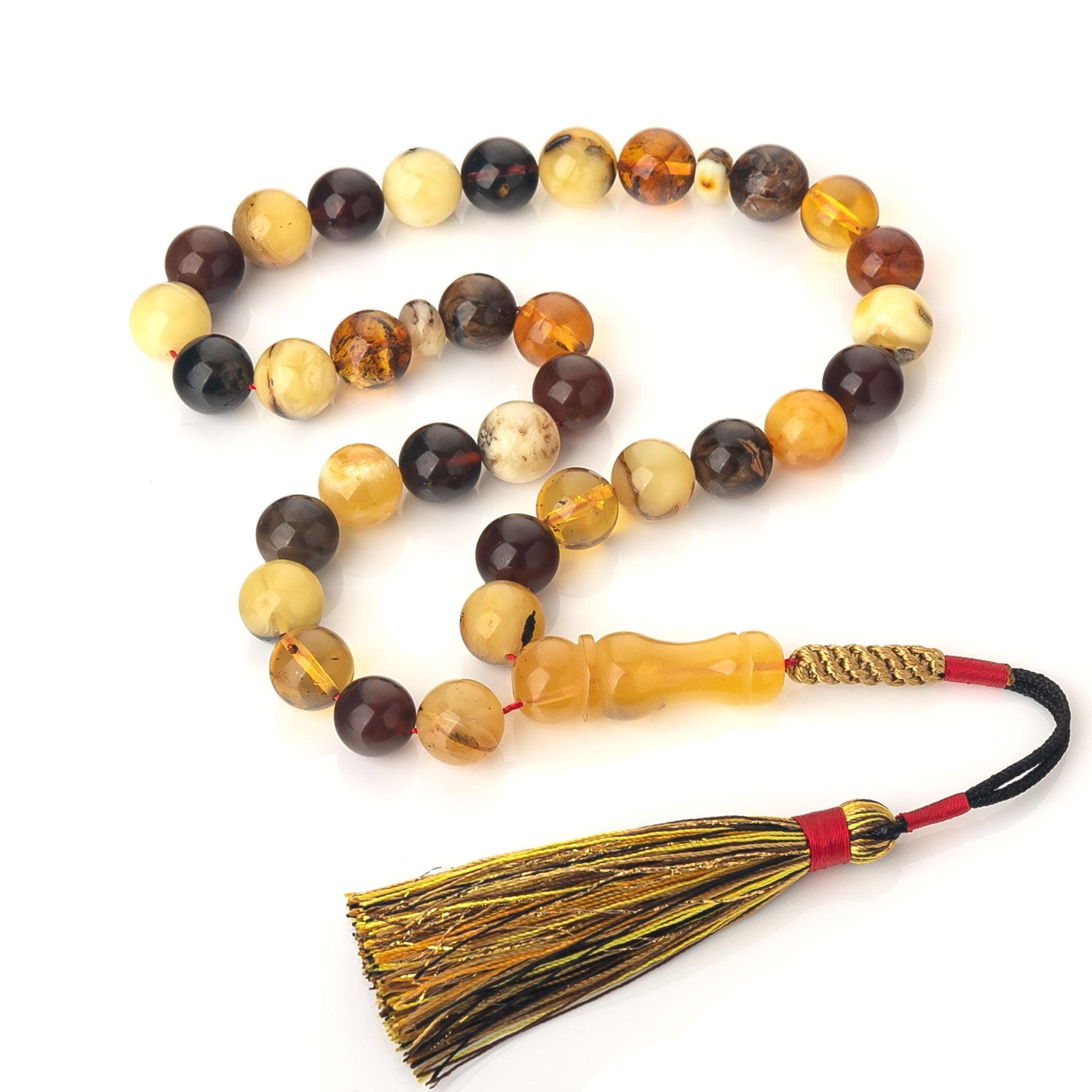 Baltic Amber Tasbih: 33-Bead Islamic Prayer Rosary with Handmade Tassel
