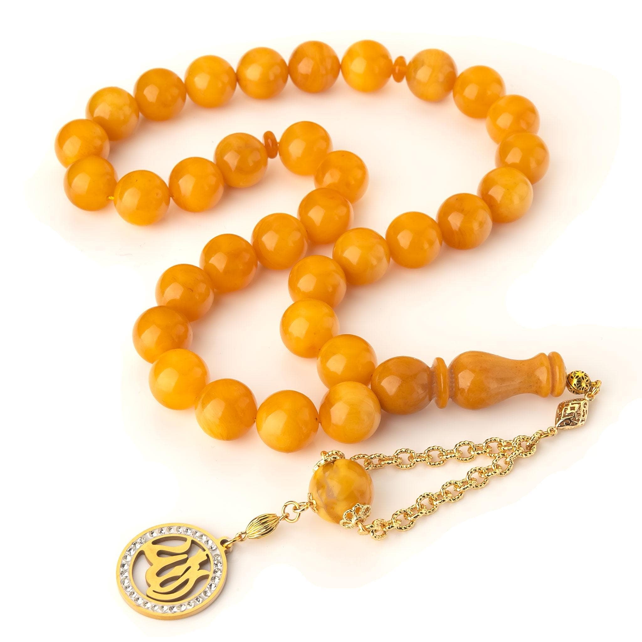 Honey Amber Tasbih 33 Prayer Beads Misbaha Luxury Islamic Gift Handmade 15mm 78g