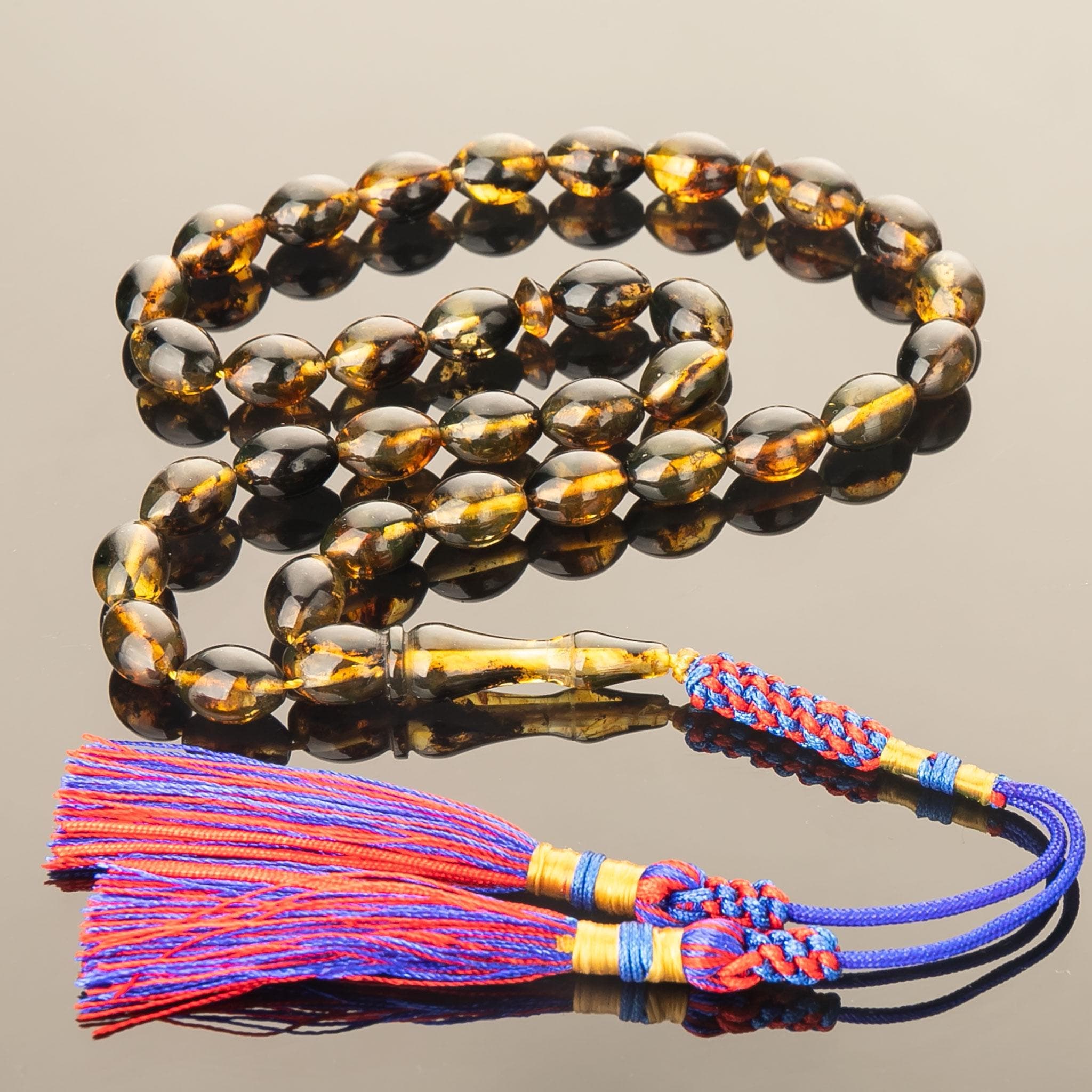 Handmade Islamic Tasbih, Green Baltic Amber, 33 Bead Misbaha - image 3